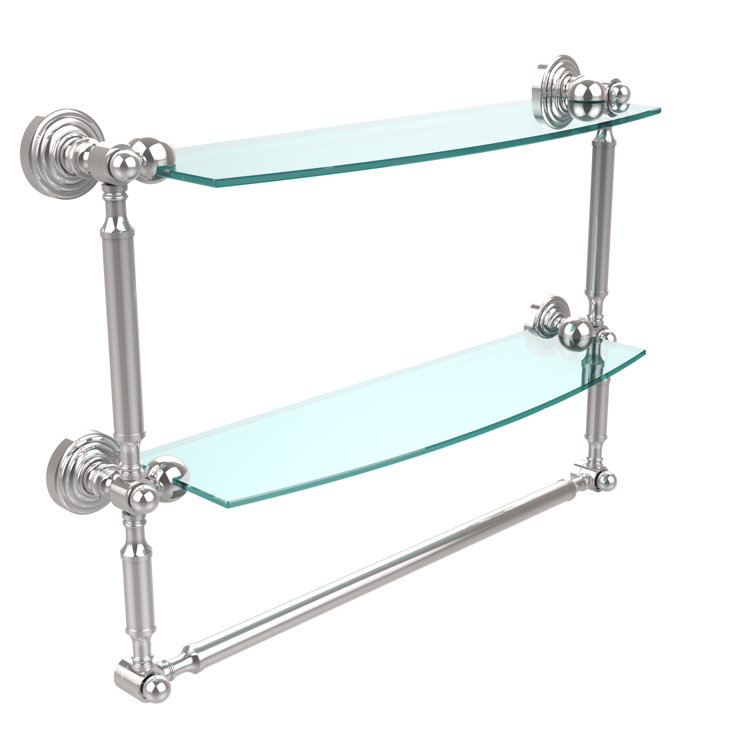 Polished Chrome 18" Glass and Wood Wall Shelf with Towel Bar