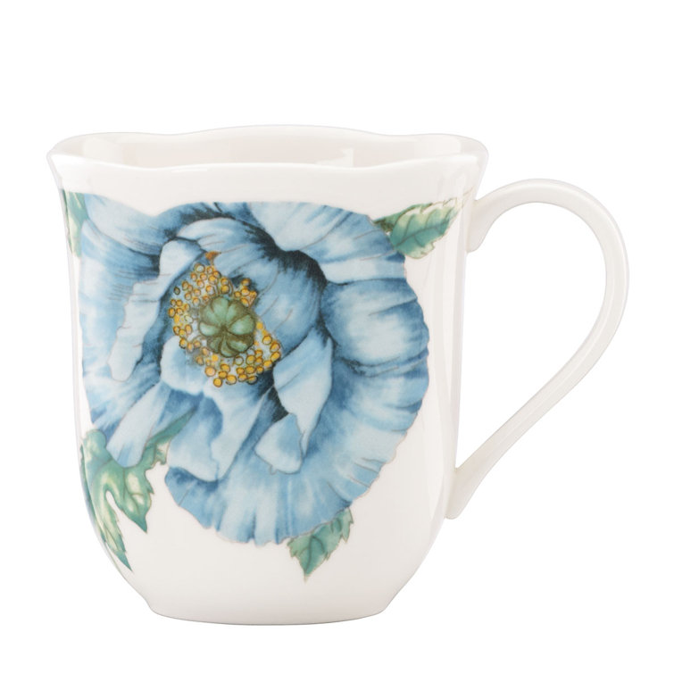 Butterfly Meadow Blue Ceramic Mug Set with Floral Design