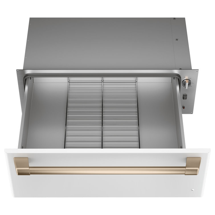 Matte White 30'' Electric Warming Drawer with Brass Handle