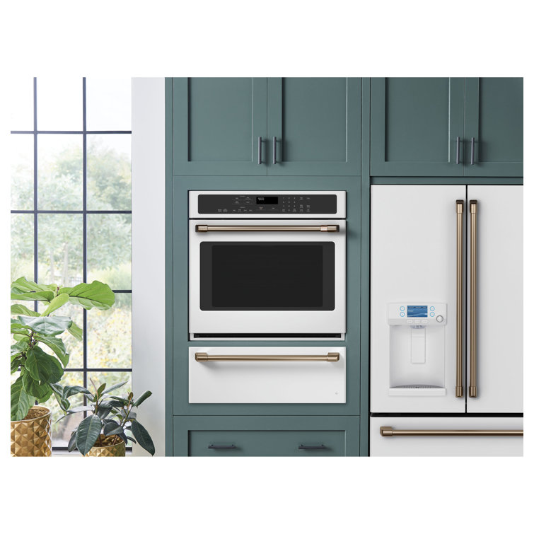 Matte White 30'' Electric Warming Drawer with Brass Handle