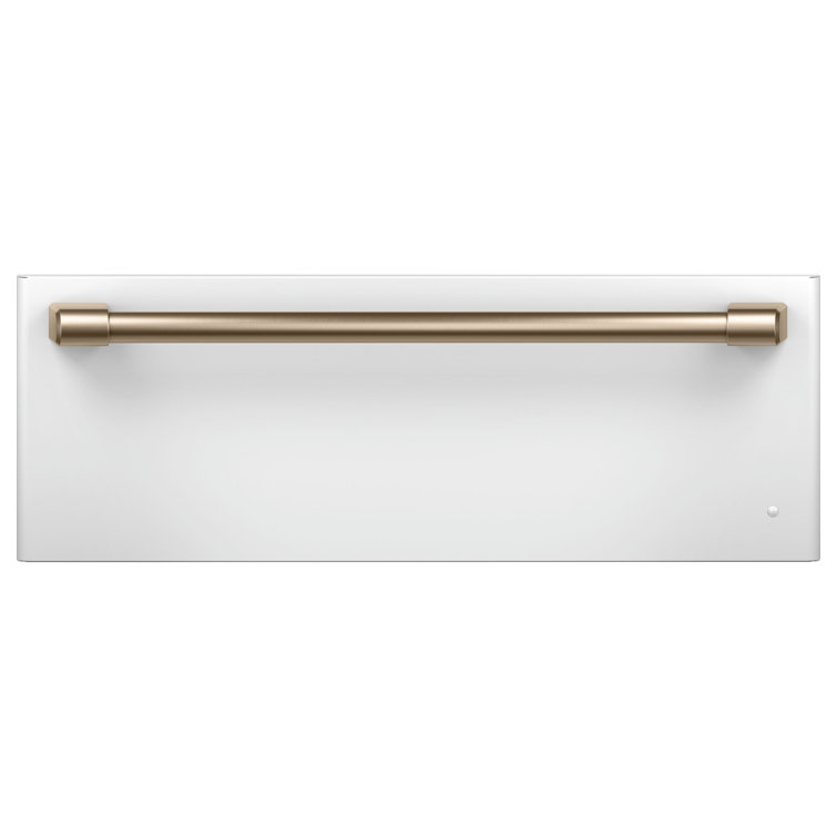 Matte White 30'' Electric Warming Drawer with Brass Handle