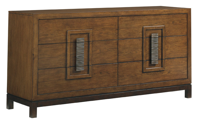 Brown Double Dresser with Dovetail Drawers and Walnut Finish