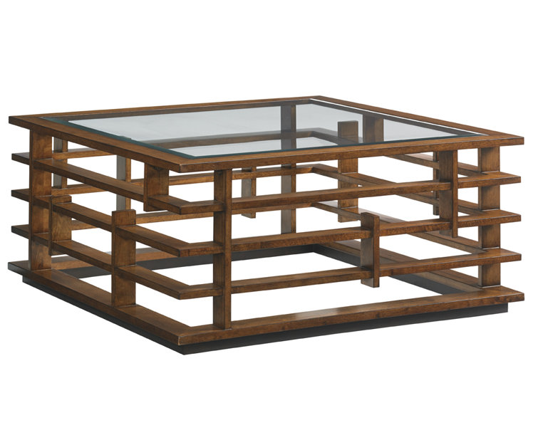 Transitional Zen Square Wood & Glass Cocktail Table - 42"