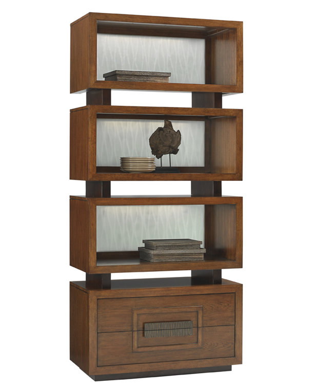 Tonga Tiered Bookcase with Sea Glass Back Panels and LED Lighting