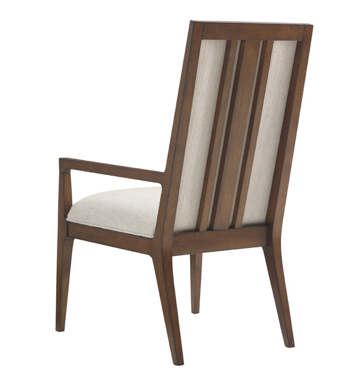 Elegant Transitional Linen-Wood Upholstered Arm Chair in Off-White