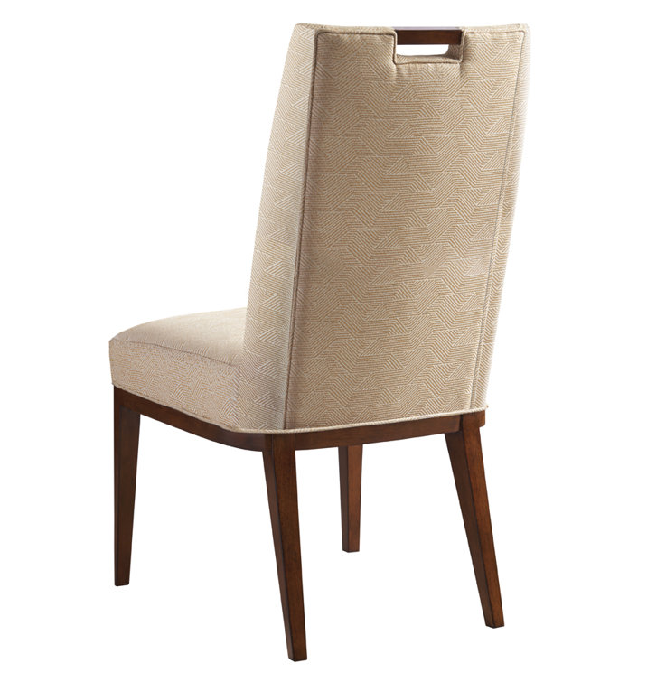 Beige Upholstered Wood Transitional Side Chair with Gold Accents