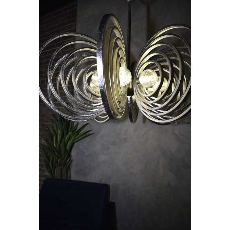 Silver Leaf 8-Light Chandelier with Ribbed Glass Spheres