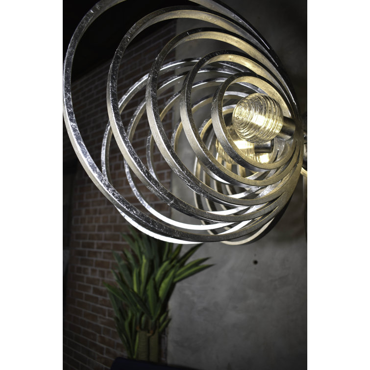 Silver Leaf 8-Light Chandelier with Ribbed Glass Spheres