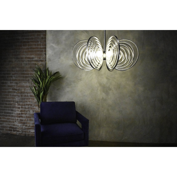 Silver Leaf 8-Light Chandelier with Ribbed Glass Spheres