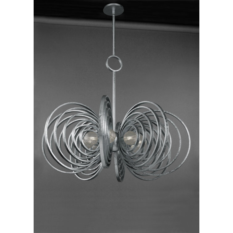 Silver Leaf 8-Light Chandelier with Ribbed Glass Spheres