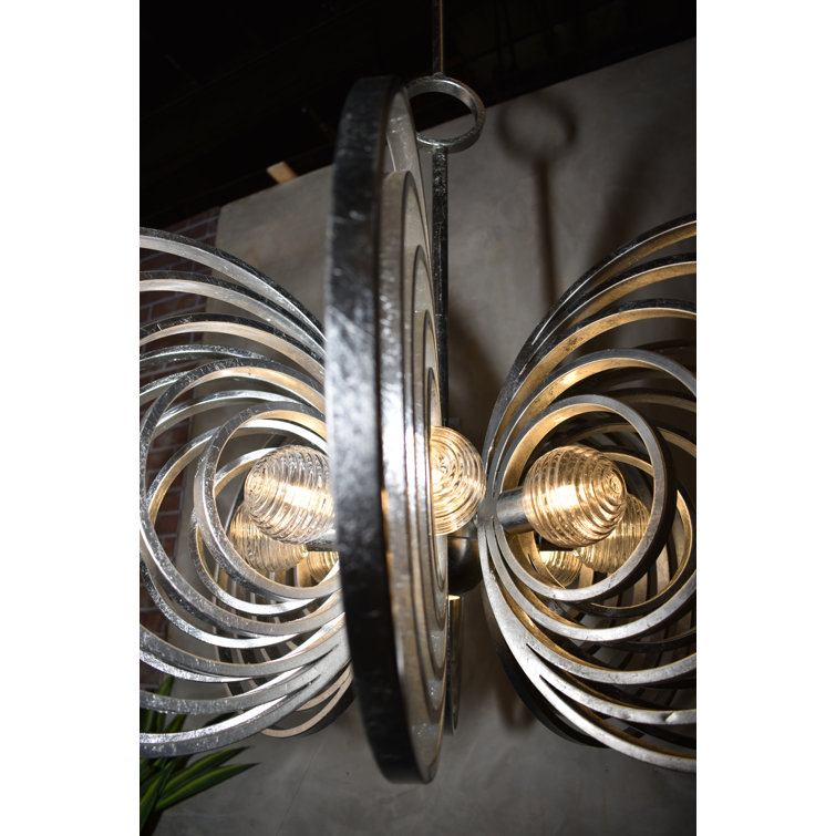 Silver Leaf 8-Light Chandelier with Ribbed Glass Spheres