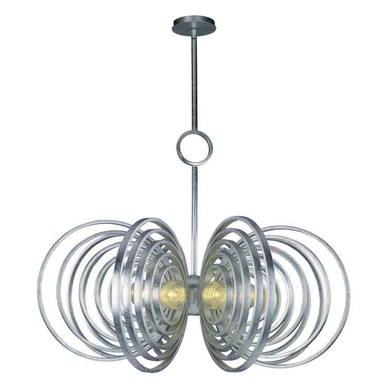 Silver Leaf 8-Light Chandelier with Ribbed Glass Spheres