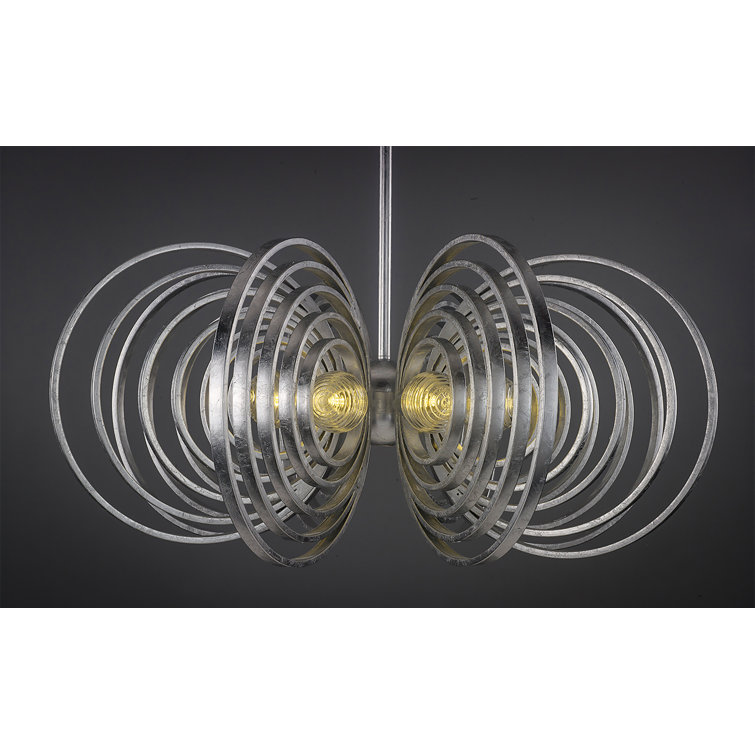 Silver Leaf 8-Light Chandelier with Ribbed Glass Spheres
