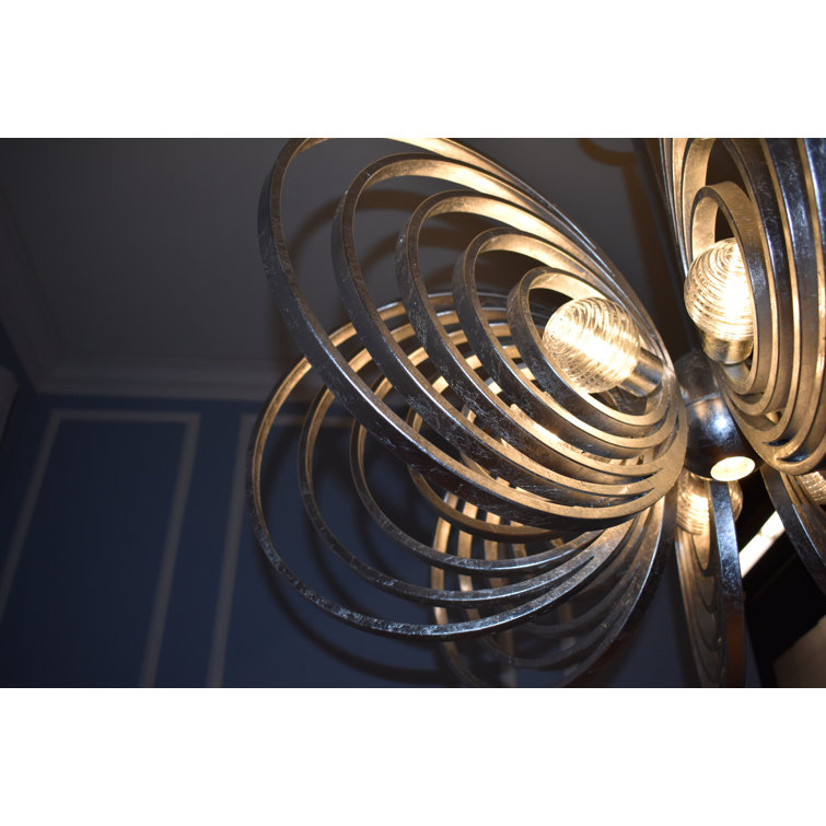 Silver Leaf 8-Light Chandelier with Ribbed Glass Spheres