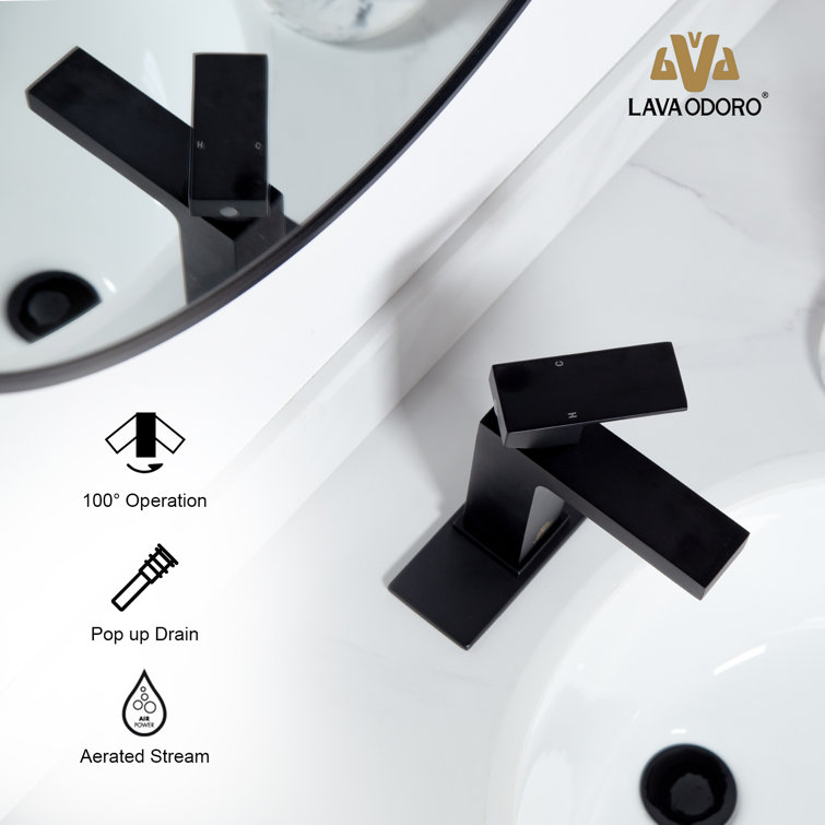 Matte Black Single Handle Brass Bathroom Faucet with Drain Assembly