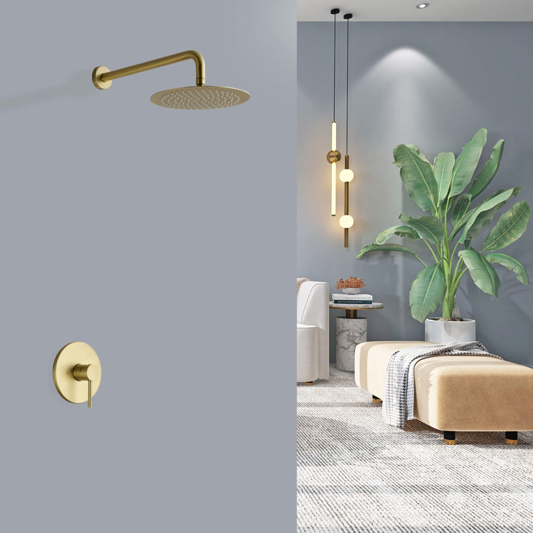 Brushed Gold 10" Round Wall Mounted Rain Shower System