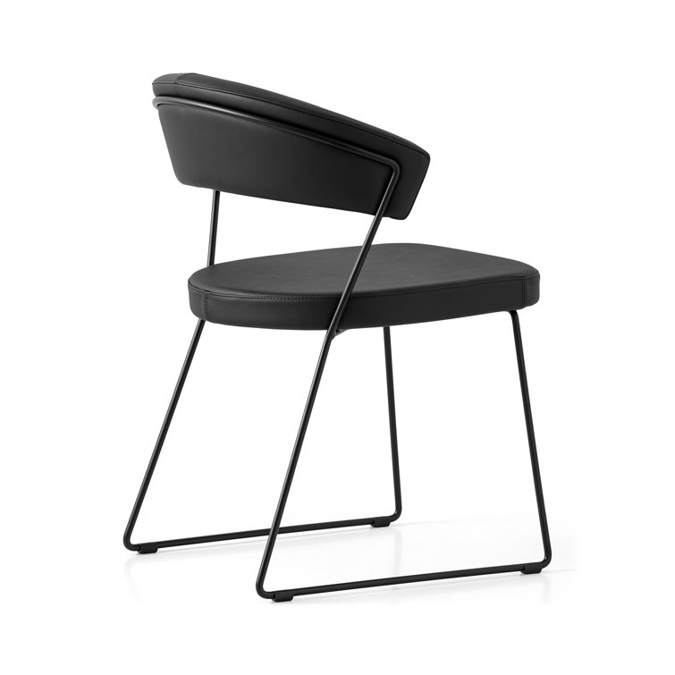 Matt Black Lacquered Metal & Soft Leather Upholstered Side Chair
