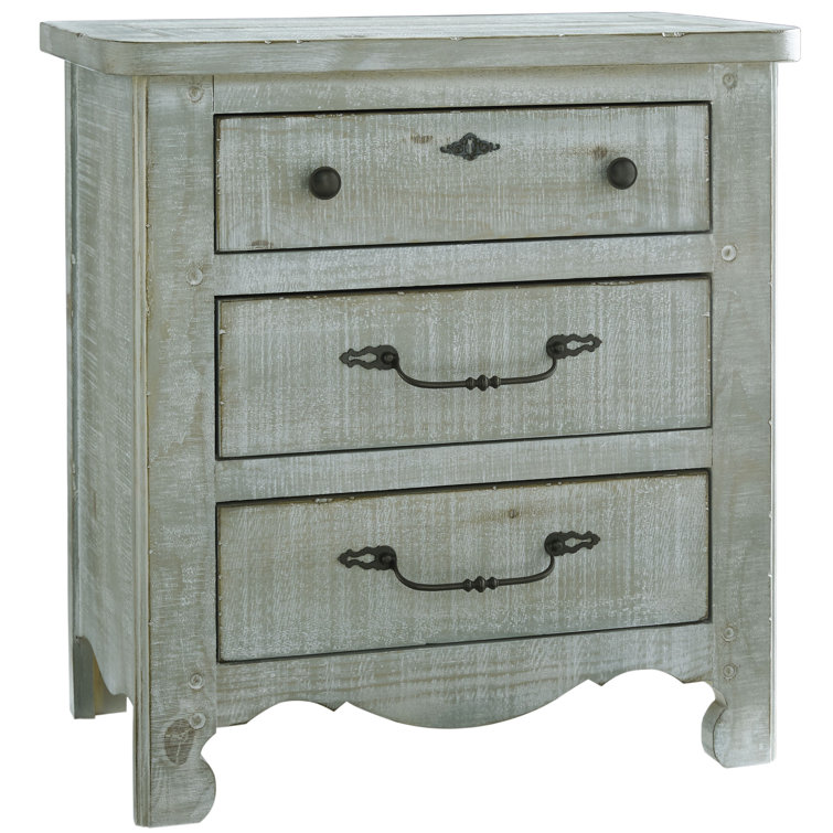 Traditional Gray 3-Drawer Nightstand in Rough Sawn Pine