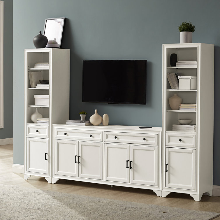 White 3-Piece Entertainment Set with Sideboard and Bookcases