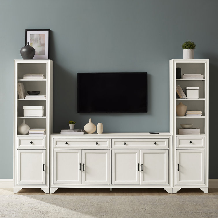 White 3-Piece Entertainment Set with Sideboard and Bookcases
