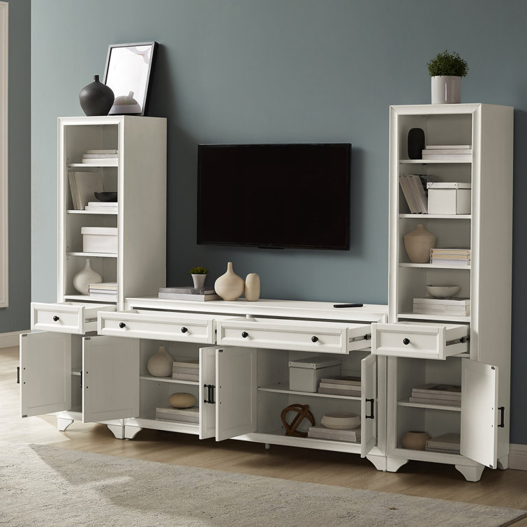 White 3-Piece Entertainment Set with Sideboard and Bookcases