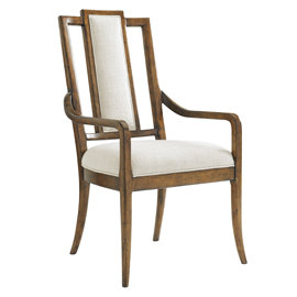 Transitional Ivory Wood Splat Back Arm Chair, 42'' Height