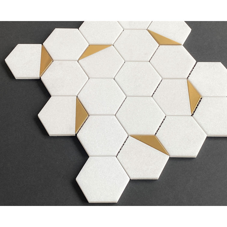 Thassos White and Gold Hexagon Marble Wall Tile
