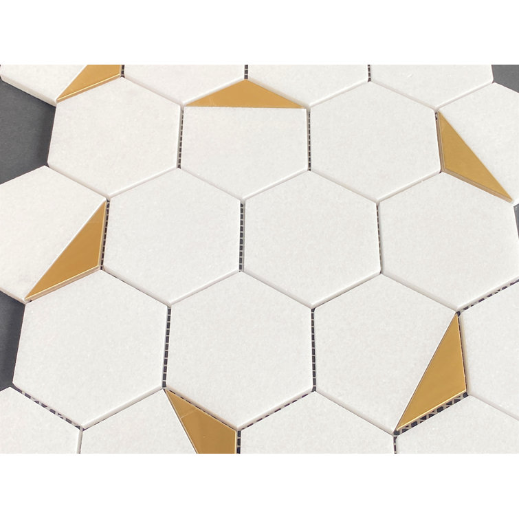 Thassos White and Gold Hexagon Marble Wall Tile