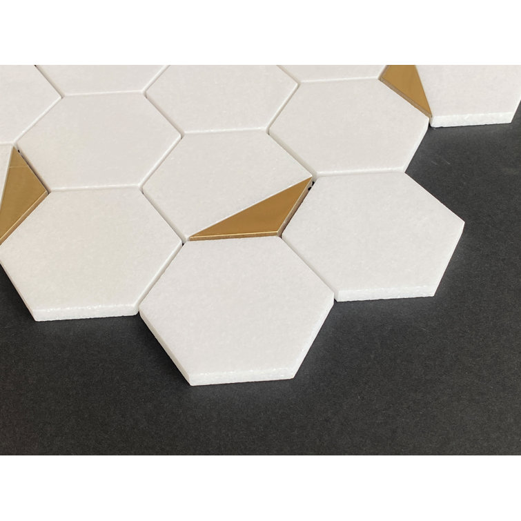 Thassos White and Gold Hexagon Marble Wall Tile