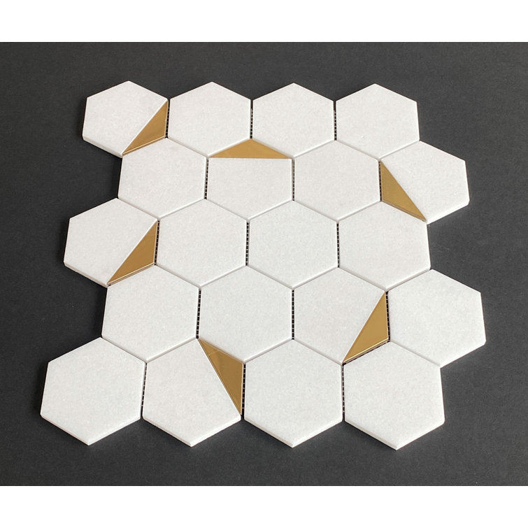 Thassos White and Gold Hexagon Marble Wall Tile
