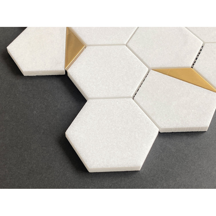 Thassos White and Gold Hexagon Marble Wall Tile