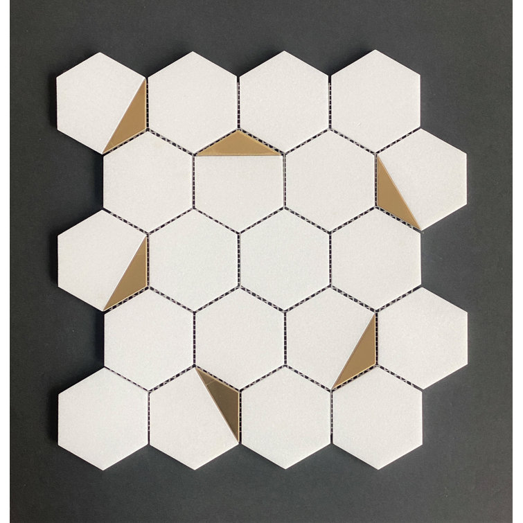 Thassos White and Gold Hexagon Marble Wall Tile