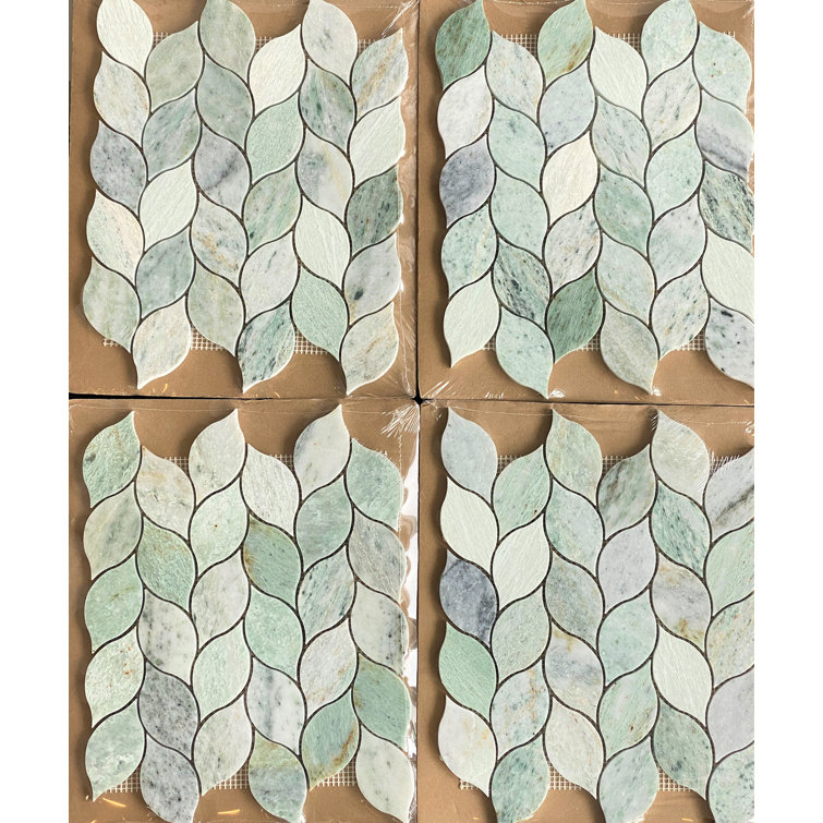 Ming Green Leaf Pattern Marble Mosaic Tile