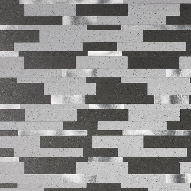 Gray Aluminum Peel and Stick Mosaic Tile Sheet