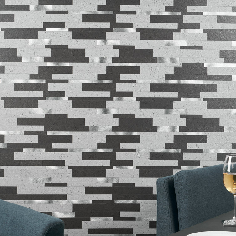 Gray Aluminum Peel and Stick Mosaic Tile Sheet