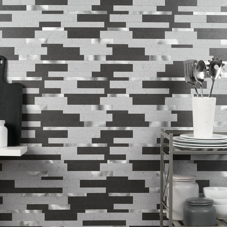 Gray Aluminum Peel and Stick Mosaic Tile Sheet