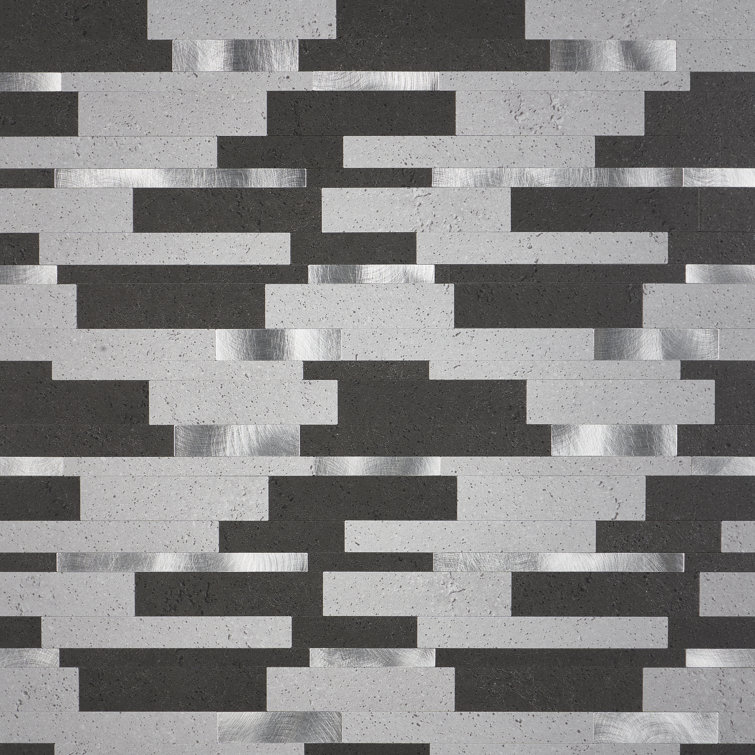 Gray Aluminum Peel and Stick Mosaic Tile Sheet