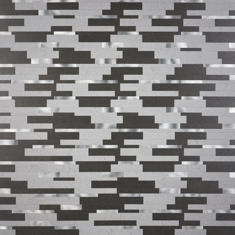 Gray Aluminum Peel and Stick Mosaic Tile Sheet