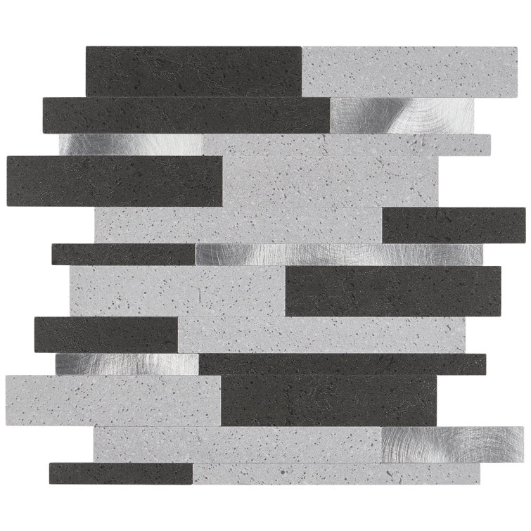 Gray Aluminum Peel and Stick Mosaic Tile Sheet