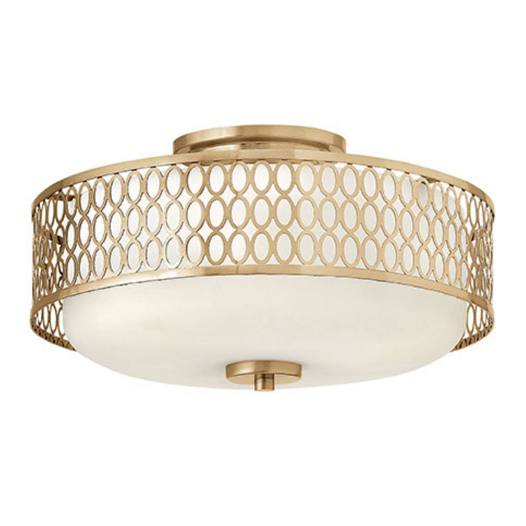 Etched Opal Glass 3-Light Semi-Flush Mount in Brushed Gold