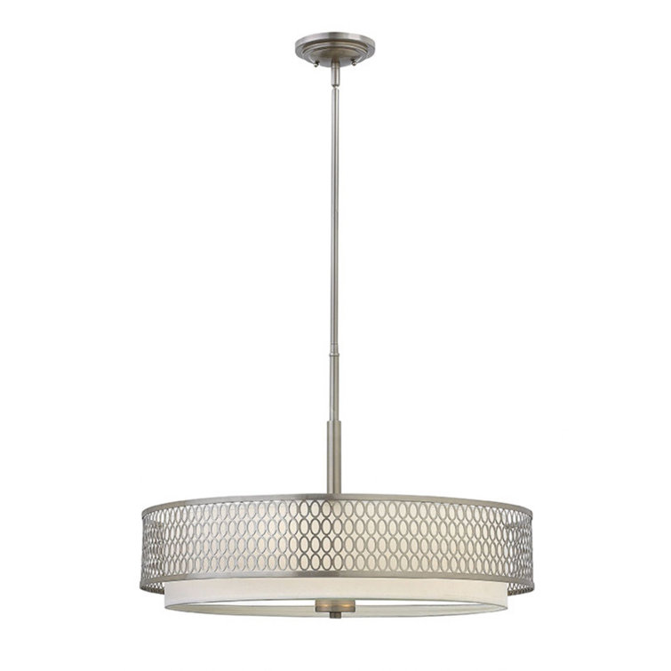 Elegant Brushed Nickel 3-Light Drum Chandelier with White Linen Shade