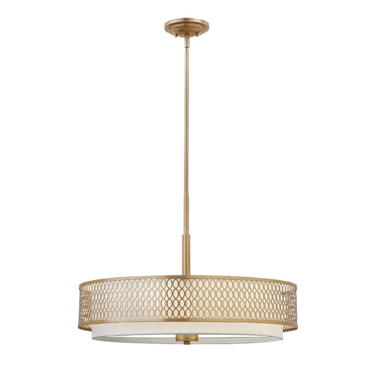 Elegant Brushed Gold Drum Chandelier with White Linen Shade