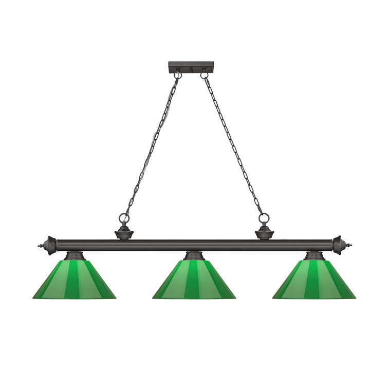 Bronze Plated 57" Steel Billiard Light with Green Acrylic Shades
