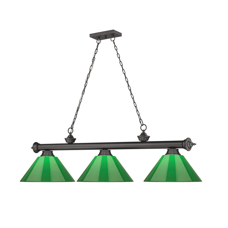 Bronze Plated 57" Steel Billiard Light with Green Acrylic Shades