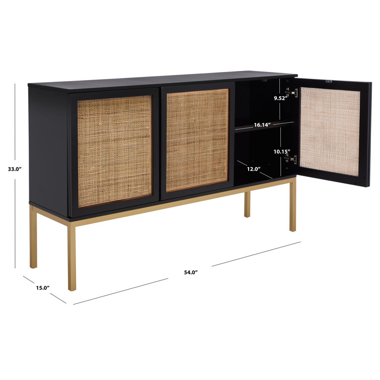Zadie Coastal Black and Gold Rattan Sideboard with Storage