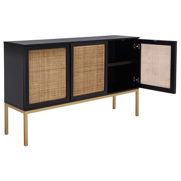 Zadie Coastal Black and Gold Rattan Sideboard with Storage