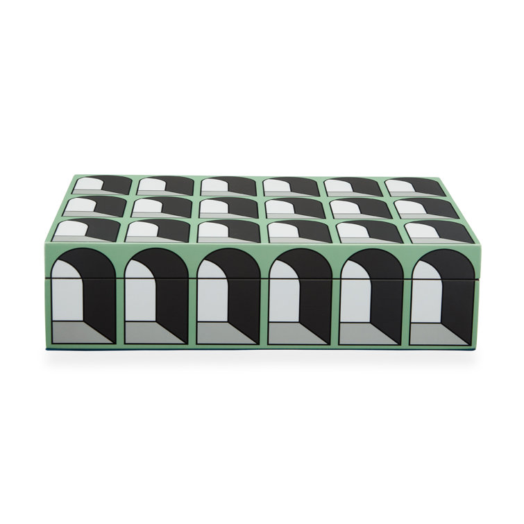 Large Green Lacquer Stacking Box with Fabric Interior