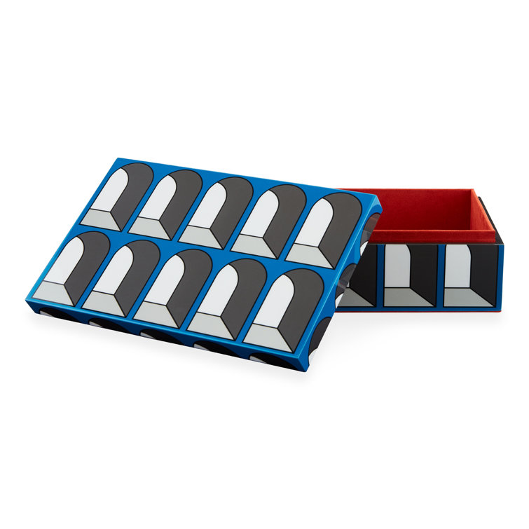Blue Rectangular Stackable Wooden Storage Box with Velvet Liner