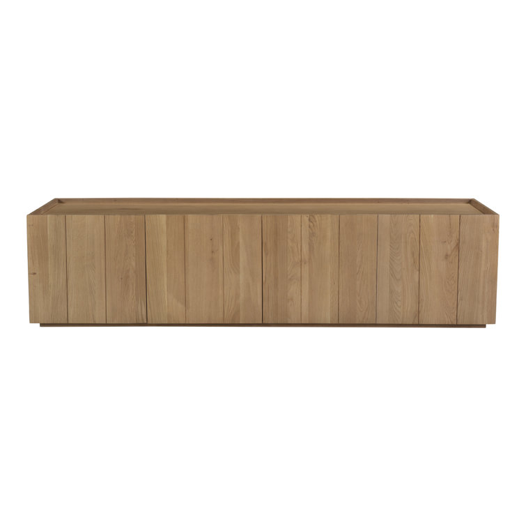 Plank 72'' Natural Solid Oak Media Console with Cabinets