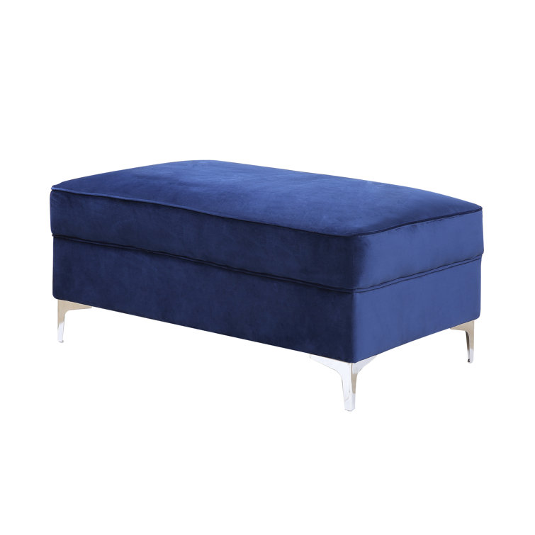 88'' Luxe Blue Velvet Tufted Sofa with Nailhead Trim & Ottoman